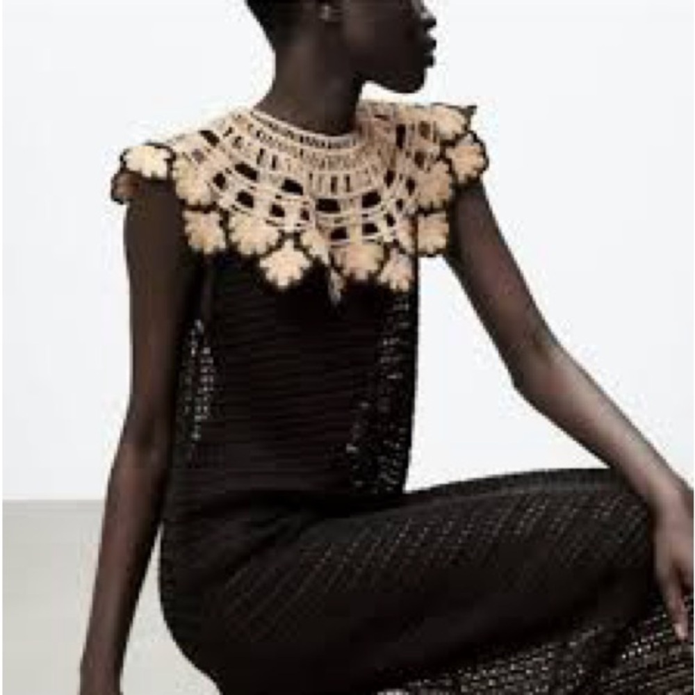 NWT Zara Limited Edition Black Crochet Dress with gold Accents XS/S - Picture 8 of 9